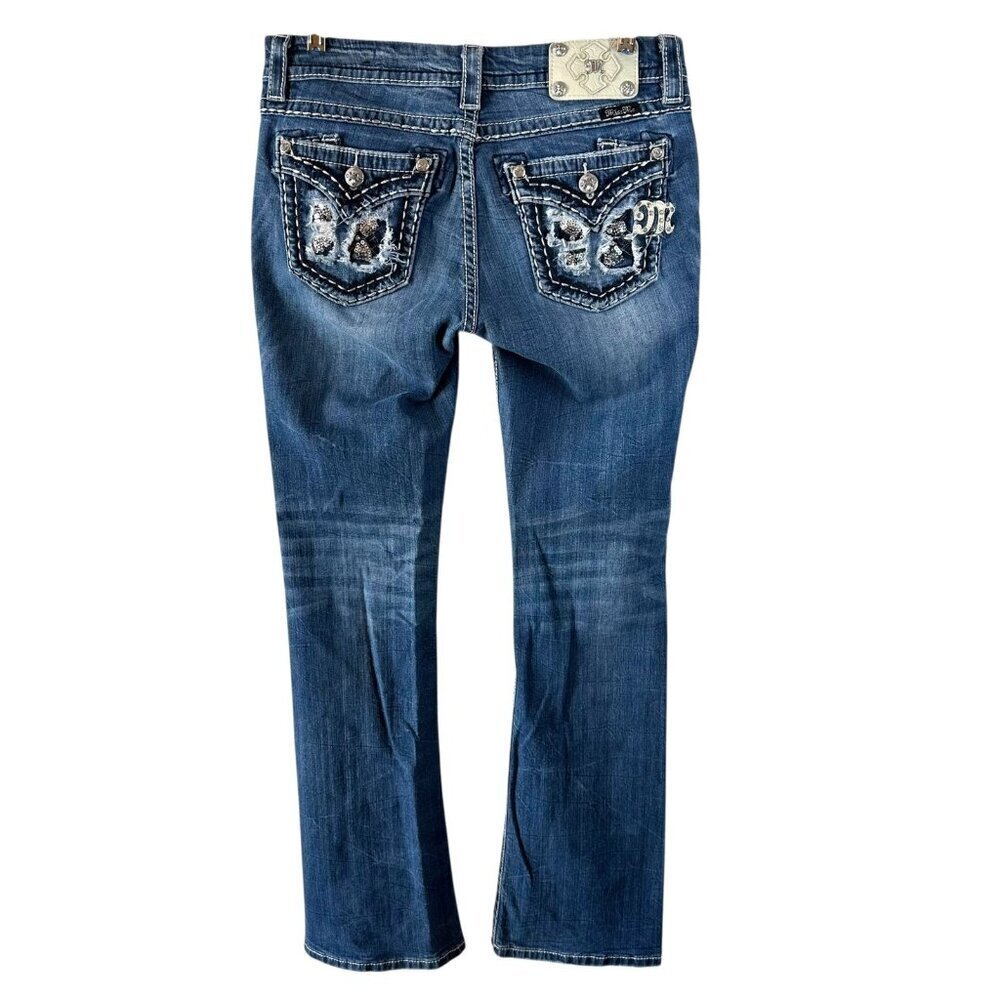 Miss Me Mid Rise Easy Boot Jeans Size 28 Embellished Back Pockets Y2K